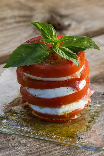 Taze mozarella ve domates salatası. — Stok fotoğraf