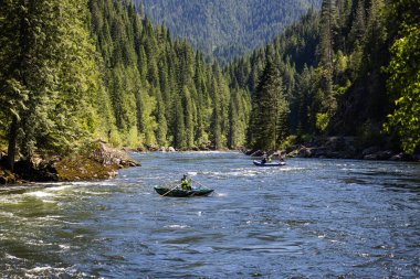 Koskia, Idaho / ABD - 22 Haziran 2022: USFS Ranger 2022 sezonunun sonlarına doğru Lochsa nehrinin kirişlerinden aşağı akıyordu.