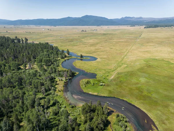 Aerial View Group Friends Kayaking Wood River Fort Klamath Southern — Stock Photo, Image