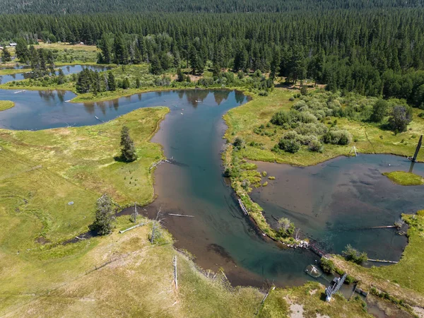 Aerial View Group Friends Kayaking Wood River Fort Klamath Southern — Stock Photo, Image