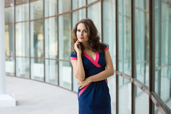 Beautiful business woman, the modern office on the background — Stock Photo, Image