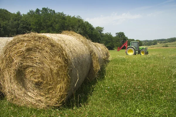 Bales of hay and tractor — Stock Photo, Image