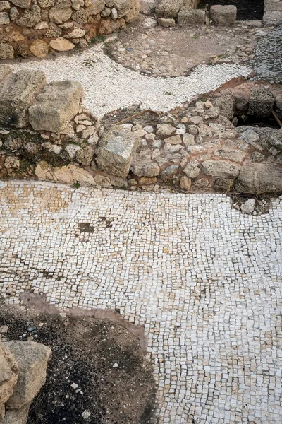 Podłogi Mozaikowe Wśród Starożytnych Ruin Cezarei Izraelu — Zdjęcie stockowe