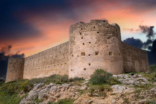 Wenecki Zamek Fortezza Pod Dramatycznym Niebem Krecie — Zdjęcie stockowe