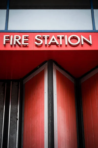 Fire Station Sign Bright Red Background — стоковое фото