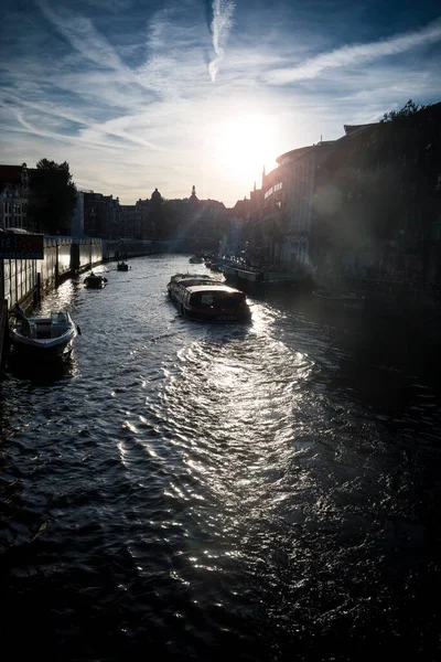 Dramatic Sunlight Canal Amsterdam Netherlands — ストック写真