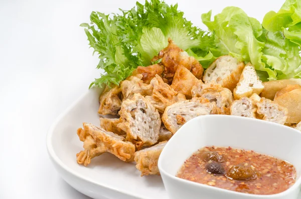 Deep Fried Tofu Fried taro and Fried radish with Sweet & Sour Sauce. — Stock Photo, Image