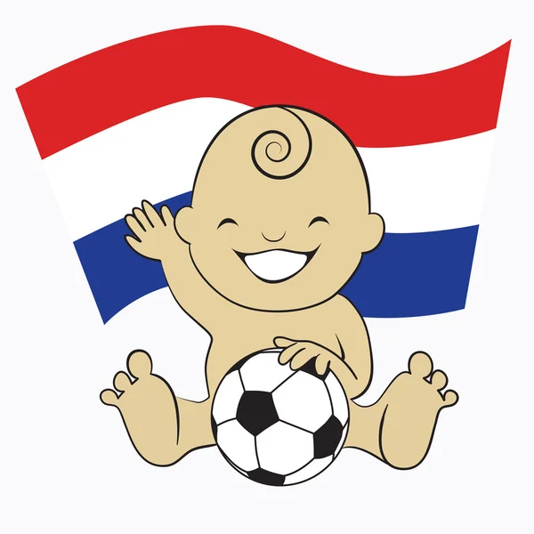 Baby Soccer Boy with Netherlands Flag Background — Stock Vector