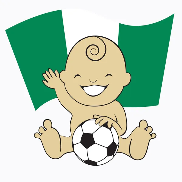 Baby Soccer Boy with Nigeria Flag Background — Stock Vector