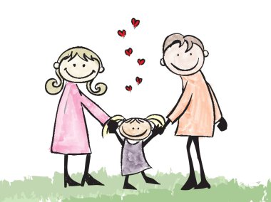 Baba, anne ve kızı karikatür çizimi 