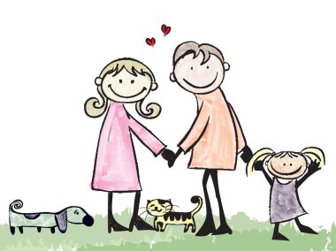 mutlu bir aile hiç degradeleri illüstrasyon karikatür.