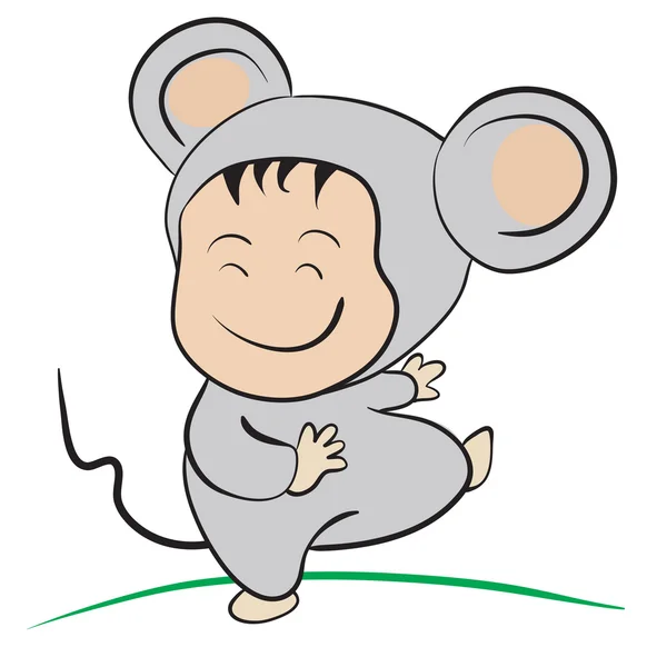 マウスの衣装で赤ちゃん: 手描きのベクトル illustratio で行われる — ストックベクタ