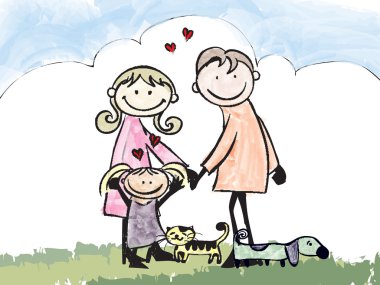 mutlu bir aile hiç degradeleri illüstrasyon karikatür.