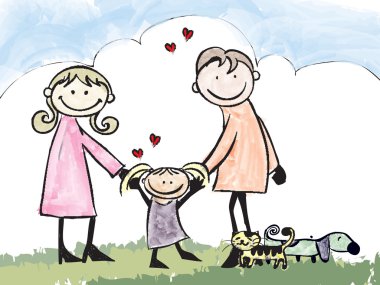 mutlu bir aile hiç degradeleri illüstrasyon karikatür.