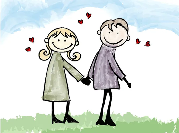 Счастливая влюбленная пара встречается с иллюстрацией мультфильма — стоковый вектор