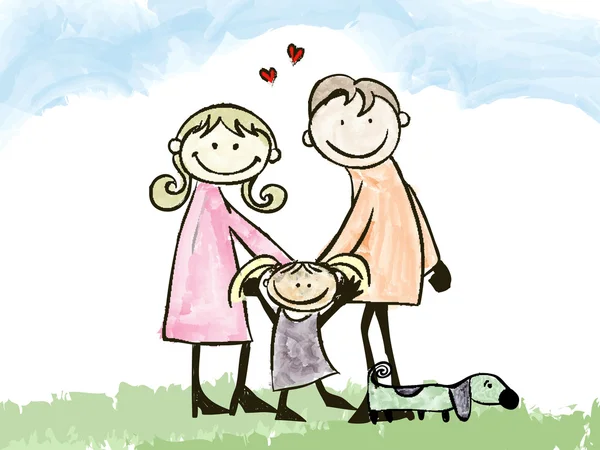 A happy family, cartoon illustration  no gradients. — Stock Vector