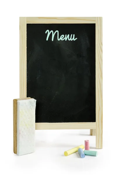 Tableau noir utilisé comme menu, isolé sur le chemin de coupe blanc — Photo