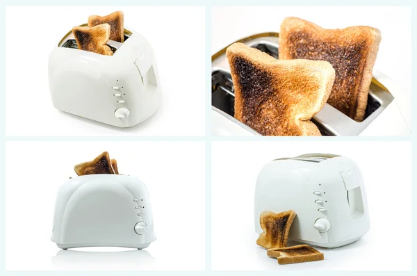 Тост в тостере на белом — стоковое фото