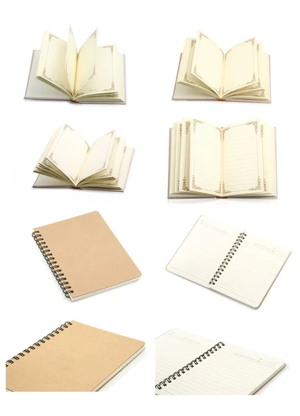 Collection of open notebook- blank pages on white — Stock Photo, Image