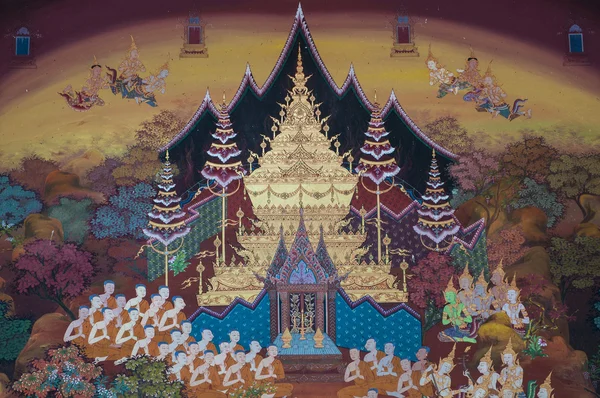 Thai Mural Painting on the wall, Wat Pho, Bangkok, Tailândia — Fotografia de Stock