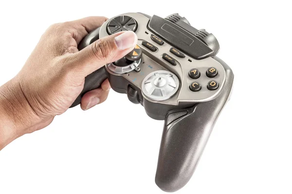 Nahaufnahme des Videospiel-Controllers in der Hand isoliert: Clipping Pfad — Stockfoto