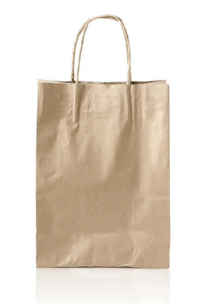 Sac en papier kraft marron avec espace de copie sur fond blanc : Sentier de coupe — Photo