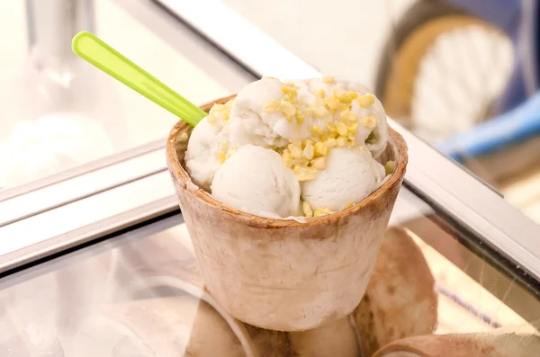 Înghețată de nucă de cocos în coajă de nucă de cocos — Fotografie, imagine de stoc