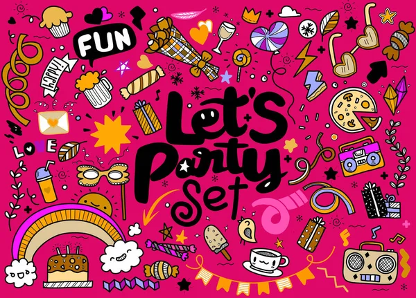 손으로 크리스마스의 콜렉션 Lets Party Festive Christmas Clipart Elements Collection — 스톡 벡터