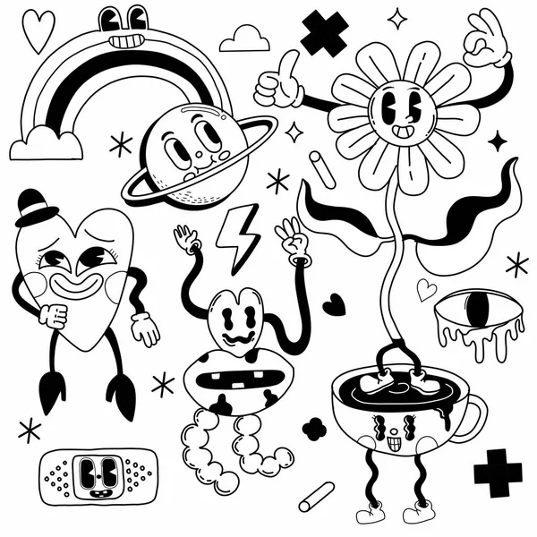 Hand Drawn Abstract Funny Cute Comic Characters Illustration Poster Cover — 图库矢量图片
