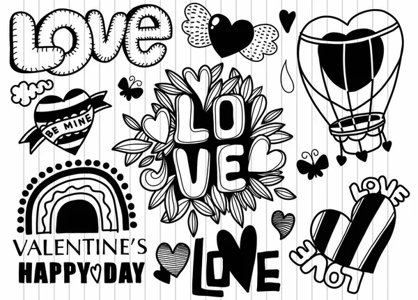 Amor Doodles Fondo Vector Sketchy Dibujado Mano Doodles Conjunto Dibujos — Vector de stock
