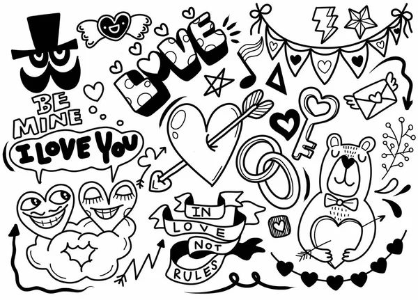Láska Čmáranice Pozadí Sketchy Ručně Kreslené Čmáranice Kreslený Soubor Lásky — Stockový vektor