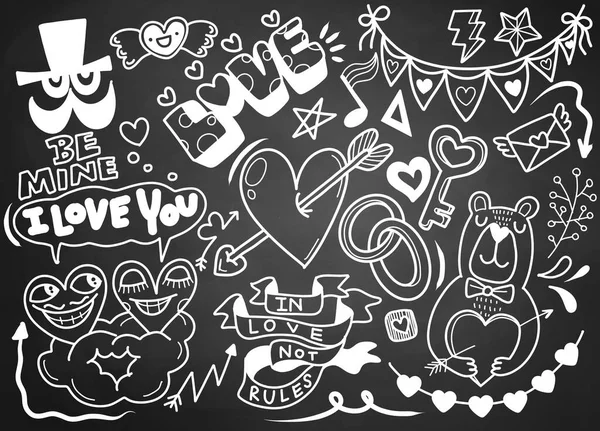 Amor Doodles Fondo Sketchy Dibujado Mano Doodles Conjunto Dibujos Animados — Vector de stock