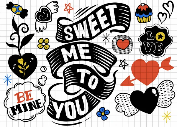 Dulce Amor Doodles Fondo Sketchy Dibujado Mano Doodles Dibujos Animados — Vector de stock