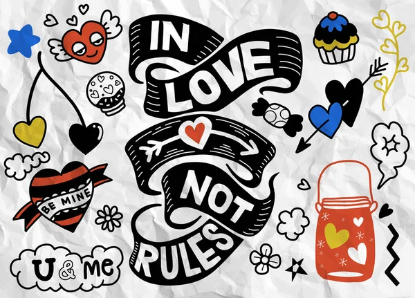 Lásce Není Pravidlo Láska Čmárá Pozadí Sketchy Ručně Kreslené Čmáranice — Stockový vektor