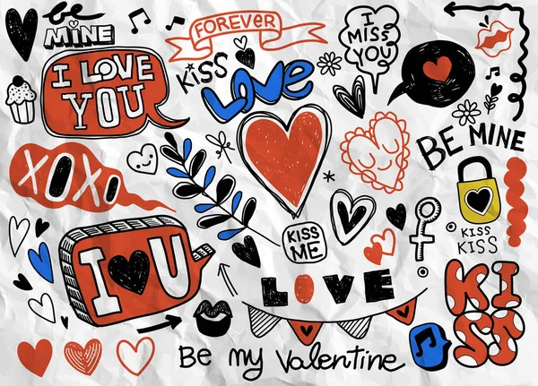 Love Doodles Background Sketchy Hand Drawn Doodles Cartoon Set Love — Stock Vector