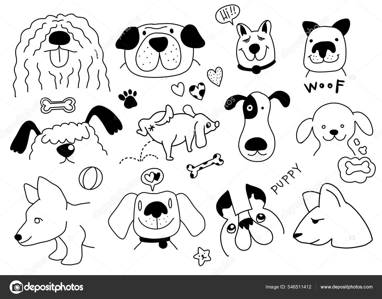Hand Doodle Vector Clipart Funny Dogs Paw Prints Bones Cute Stock ...
