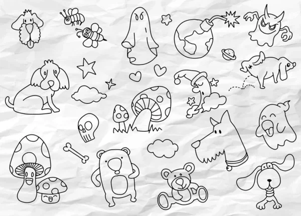 Χαριτωμένο Χέρι Doodle Διάνυσμα Που Φάντασμα Τατουάζ Μανιτάρι Αρκούδα Γάτα — Διανυσματικό Αρχείο