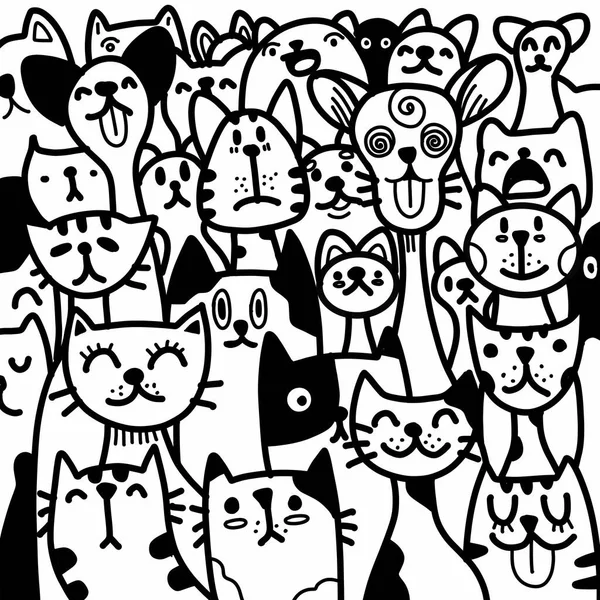 Mão Desenhado Abstrato Bonito Personagens Quadrinhos Padrão Com Gato Cara — Vetor de Stock