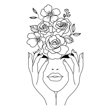 Kadın Minimalist Soyut Bir Satır Sanatı ile Karşı Karşıya