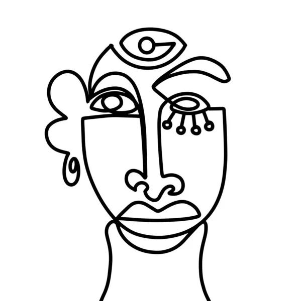 Mulher Face Minimalista Abstract One Line Art — Vetor de Stock