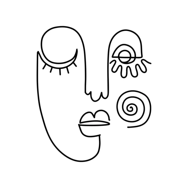 Woman Face Minimalist Abstract One Line Art — Stock Vector