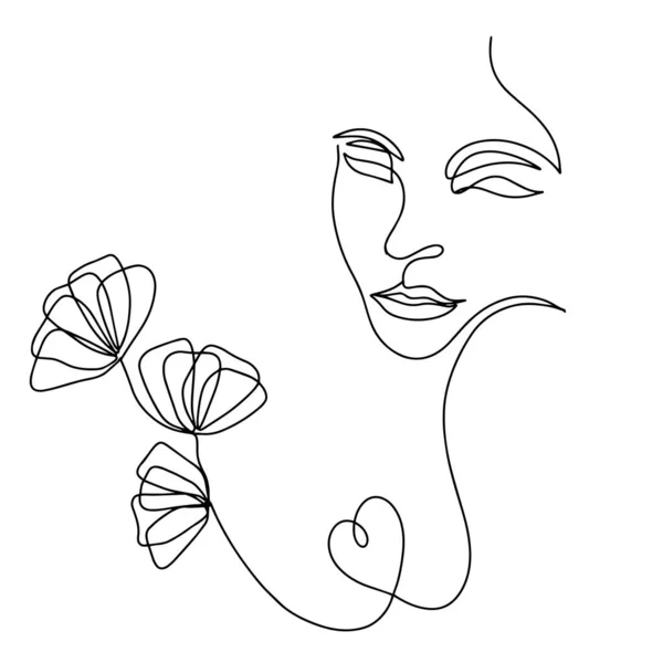 Visage Femme Minimaliste Abstrait Une Ligne Art — Image vectorielle