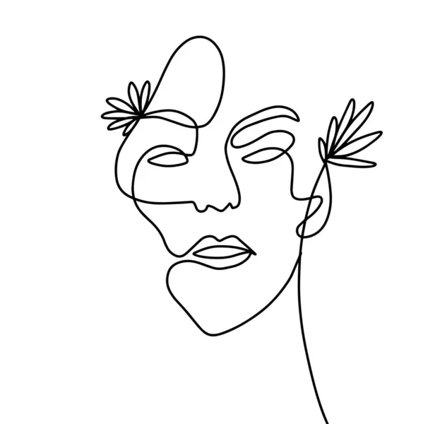 Frau Gesicht Minimalist Abstract One Line Art — Stockvektor