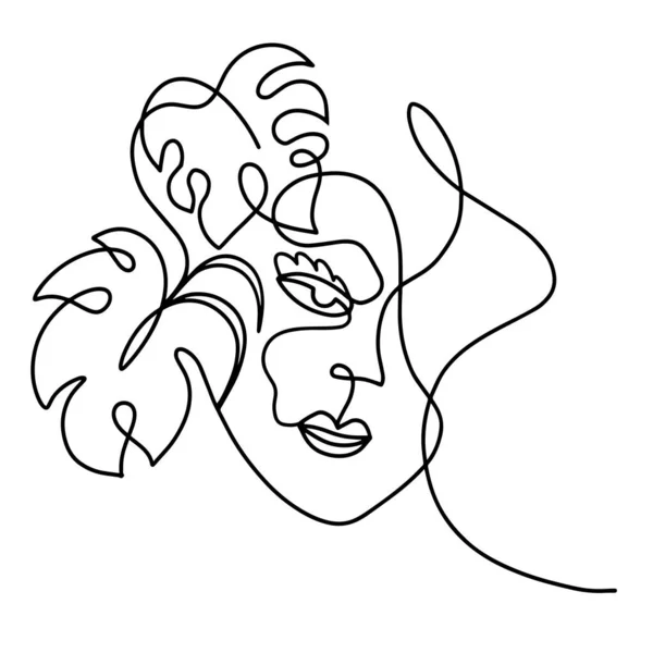 女性の顔 ミニマル要約1ラインアート — ストックベクタ