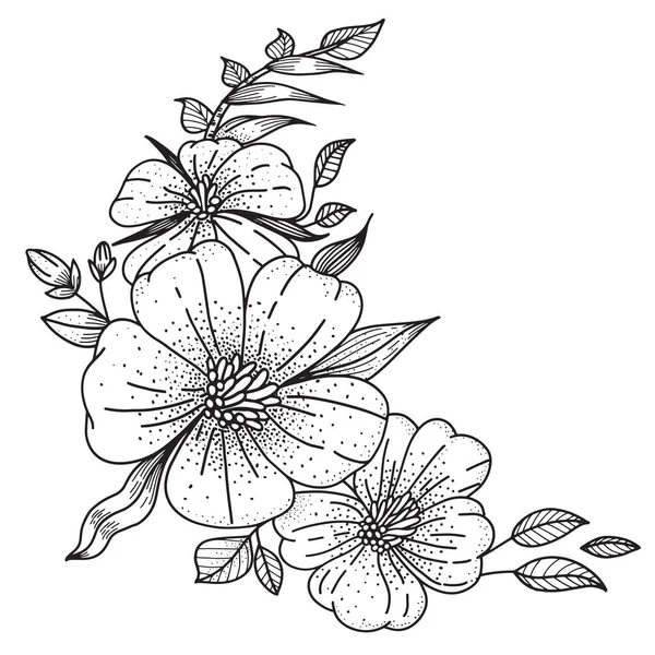 Linia Szczegóły Kwiaty Szkic Kwiatowy Kwiat Ilustracja — Wektor stockowy