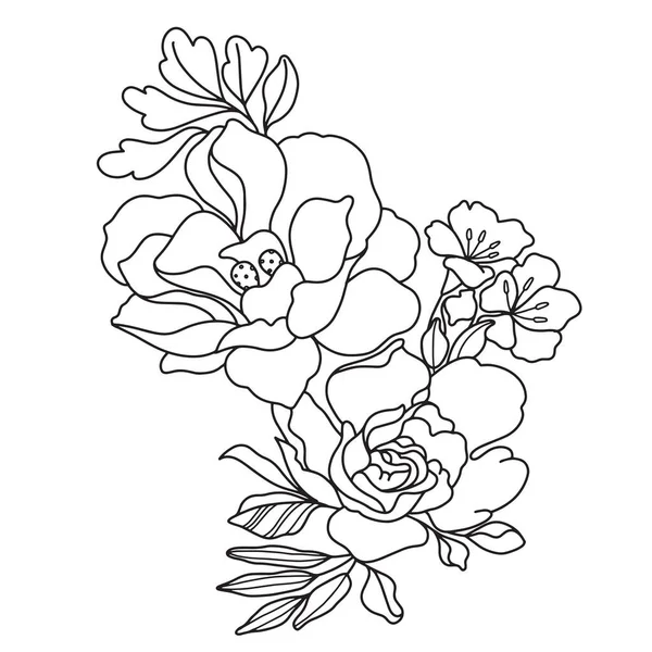 Flores Detalhe Linha Ilustração Floral Flor Esboço — Vetor de Stock