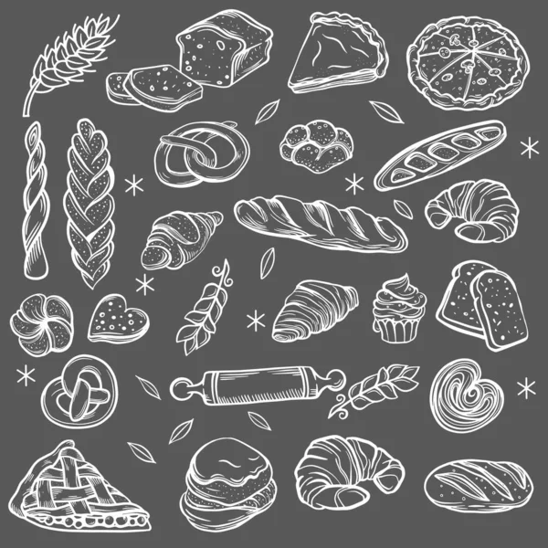 Banner Poster Various Hand Drawn Bakery Bread Products Doodle Style — ストックベクタ