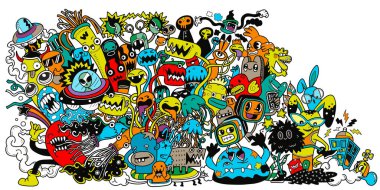 Çizgi film tarzında, karalama sevimli canavarın vektör çizimi