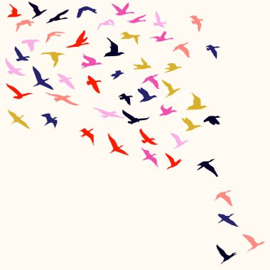 bir sürü kuş uçan vektör çizim.