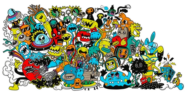 Illustration Vectorielle Monstre Mignon Doodle Style Dessin Animé — Image vectorielle